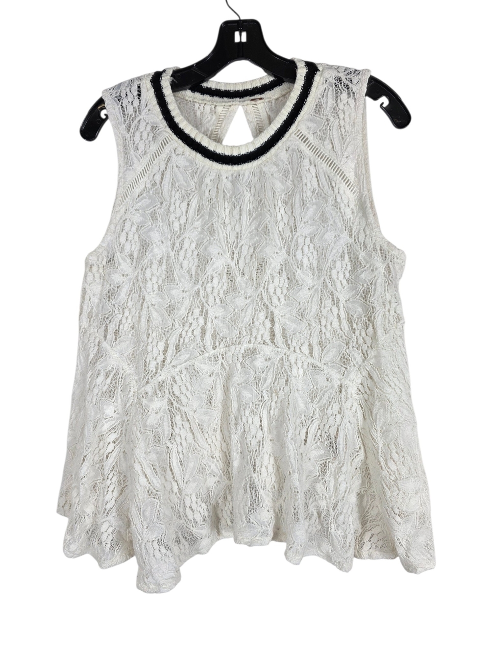Free People White Lace Sleeveless Camisole with Black Trim